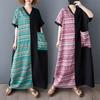 2025 Women New Summer Plus Size Dress Loose Bohemian Printing Pocket Basic Casual Long Dress Oversized