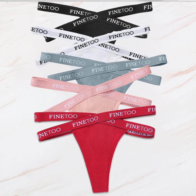 FINETOO 5 шт./компл. M-XL G-string Хлопковые женские трусики с перекрестными бретельками Femme Тонг Сексуальное кружевное белье с вырезами Трусы с надписью на поясе