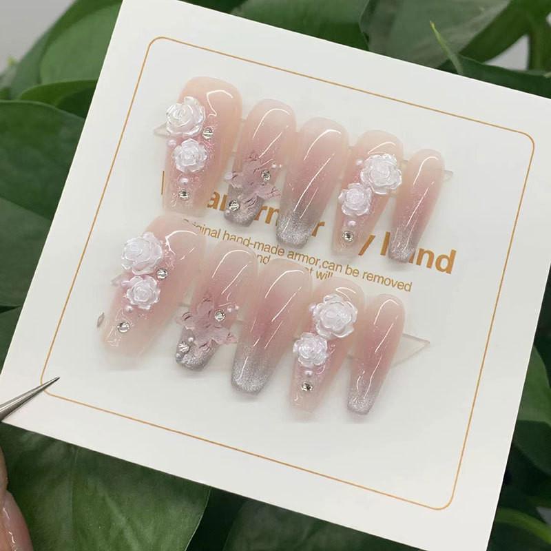 Ручная работа Розовый Камелия Румяна Бабочка Набор для Маникюра и Дизайна Ногтей Xs/s/m/l