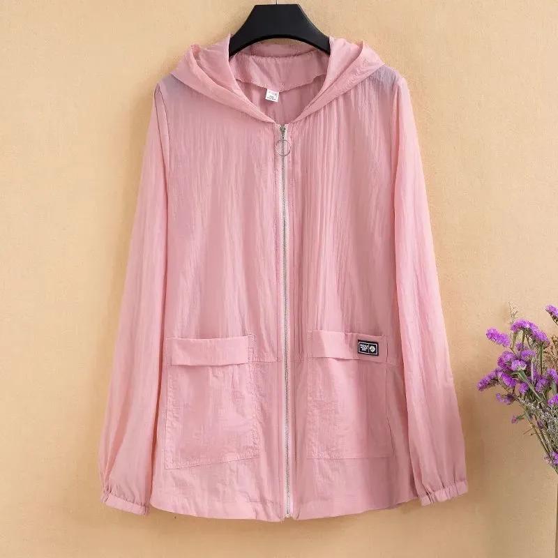 Summer Sun Protection Clothing Hooded Casual Short Jacket Thin Anti-ultraviolet Skin Clothing Women's Large Size