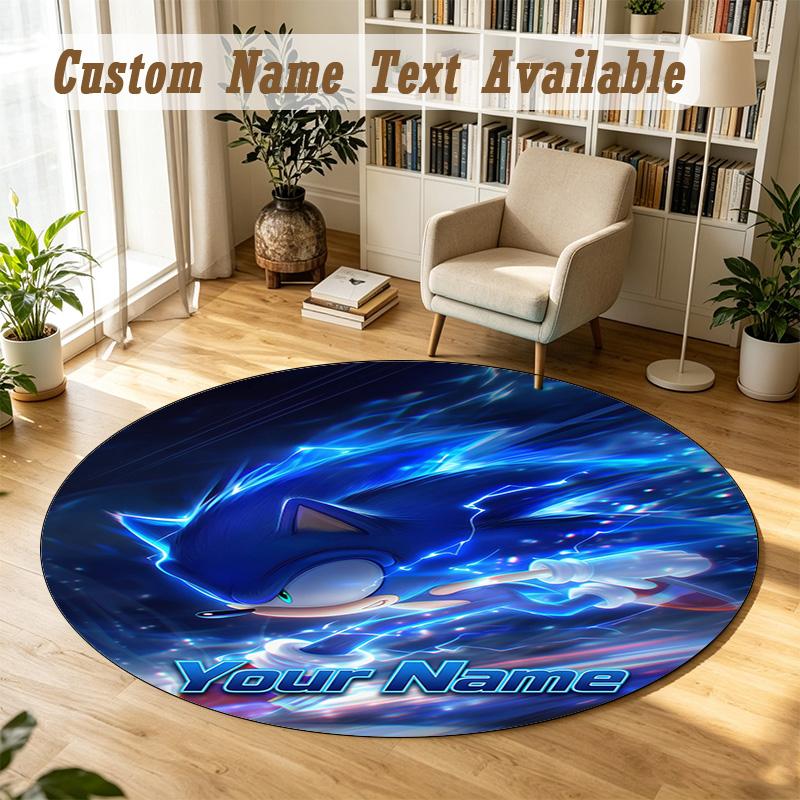 Round Rug Custom NameSonic Pattern Non Slip Carpet Home Floor Decor