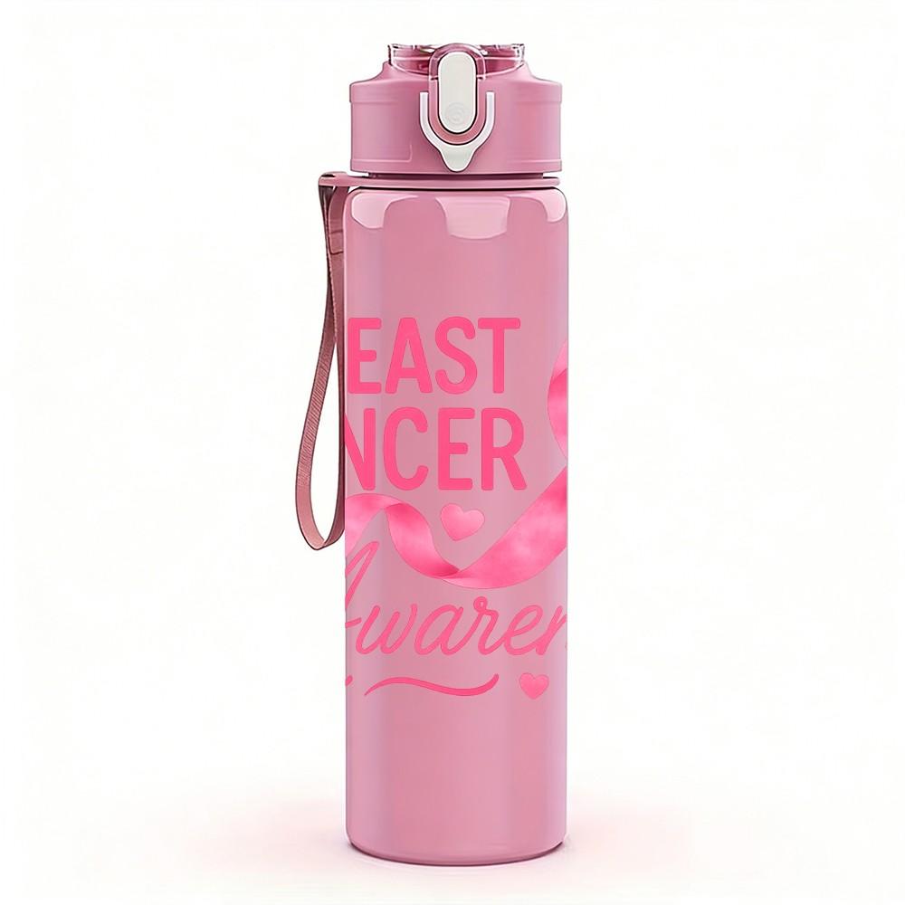 1PC Breast Cancer Awareness Ribbon 750ml Color Plastic Sports Water Bottle Leakproof Flip Straw Lid Suitable for Sports Office Home Use