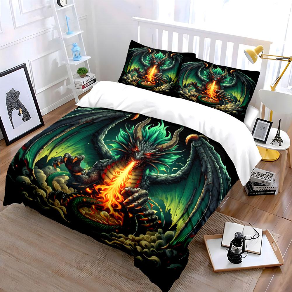 "Dragon Art Decor Set" Bedding Set with 1 Duvet Cover 2 Pillowcases Single Double King Queen, Gift