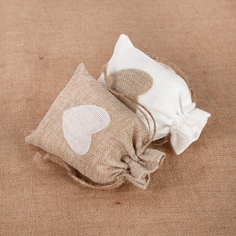 10Pcs Heart Burlap Jute Drawstring Bags Rustic Wedding Decoration Christmas Gift Packing Birthday Party Baby Shower Candy Pouch