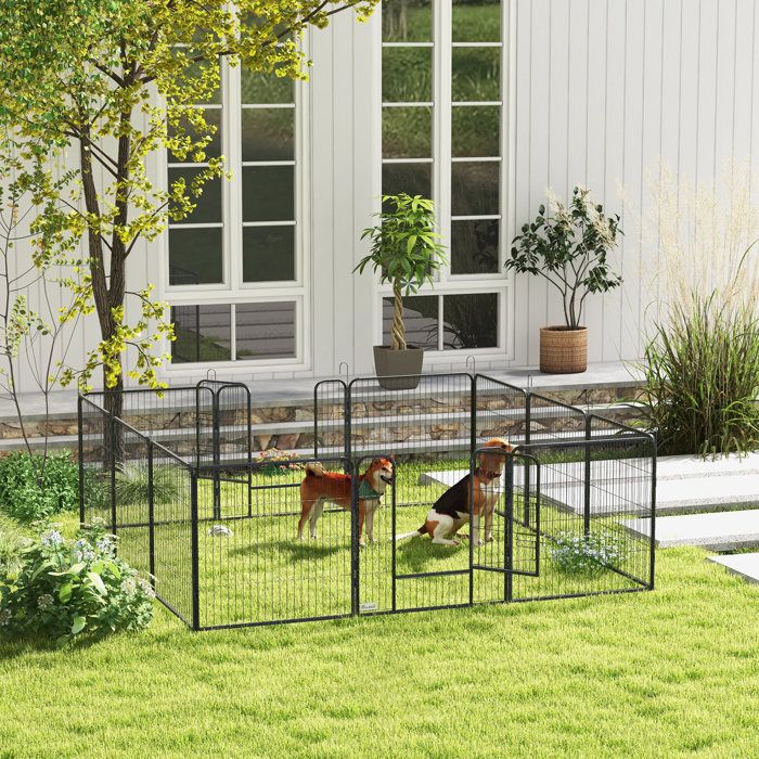PawHut Modular Epoxy-Coated Steel Dog and Small Pet Playpen with Lockable Door, Grey, 80 x 80 cm