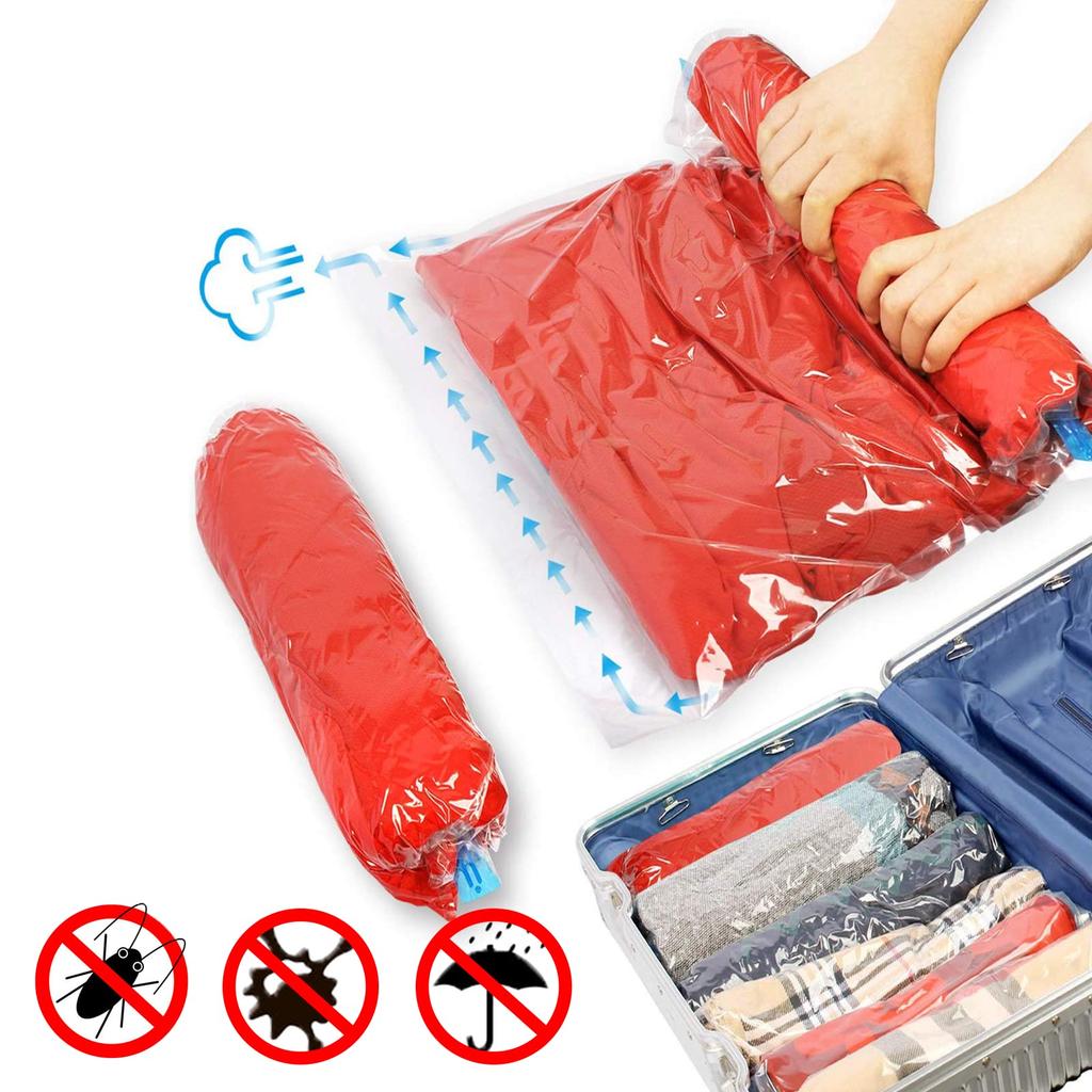 8 Pack Roll Up Compression Bags Vacuum Storage Bags Hand Roll Durable Space Saver Bags For Clothes Clothing Travel Accessories