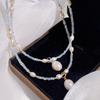 Pearl Blue Bead Necklace with Minimalist Design Sense, Fresh and Sweet Style Collar Chain