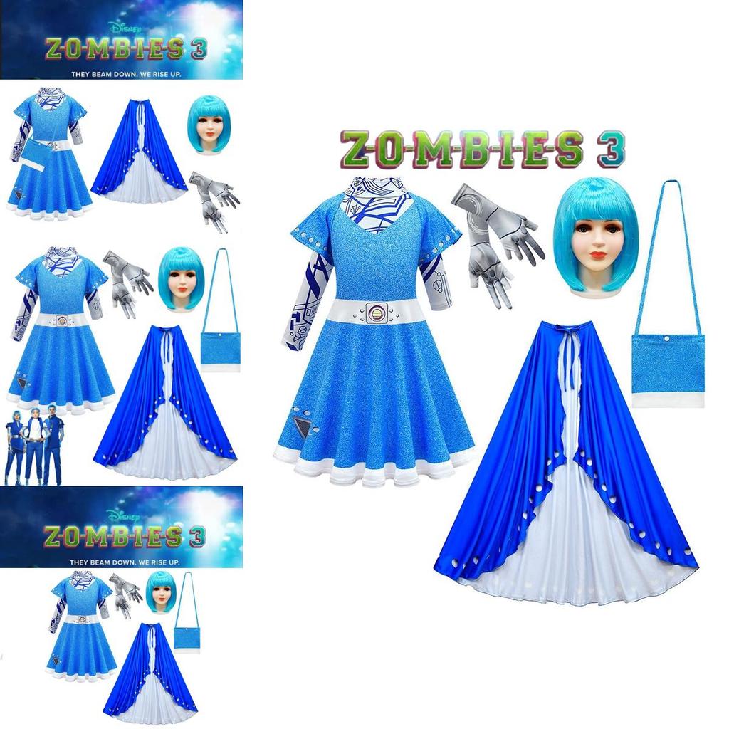 Детский костюм для косплея зомби, платье на Хэллоуин, плащ, парик, сумка, наряд для девочки, подарок