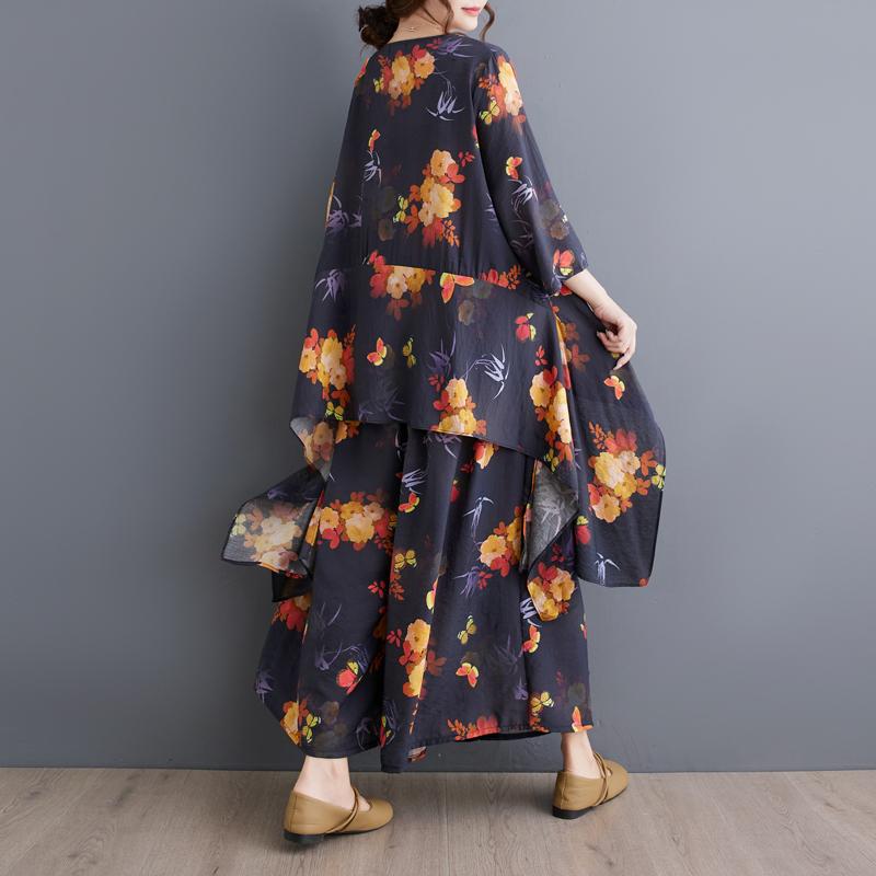 Dimanaf Комплект из двух предметов размера плюс, женская одежда, элегантный женский топ с принтом Vinatge, льняные свободные брюки, женский летний костюм