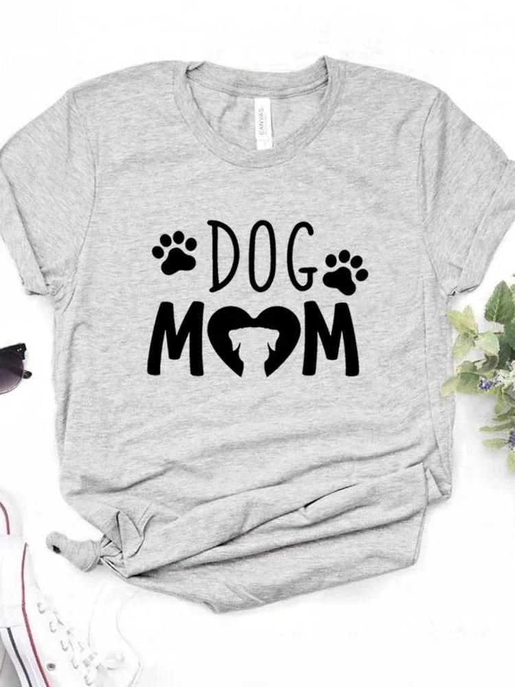 Женская футболка с принтом Dog Mom PAW Футболка женская с коротким рукавом и круглым вырезом Свободная футболка женская повседневная футболка одежда топы
