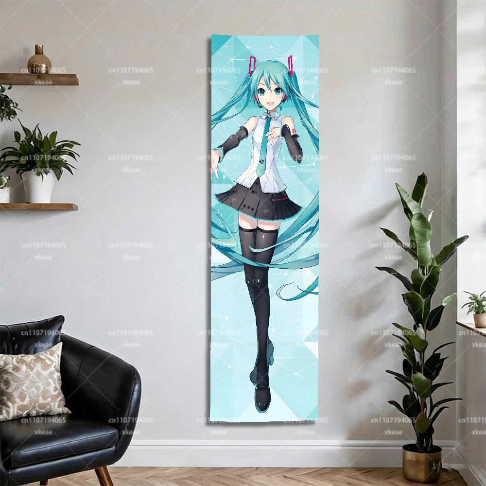 Вертикальный гобелен H-Hatsune Miku, Настенный декор из аниме, Светло-голубой геометрический фон