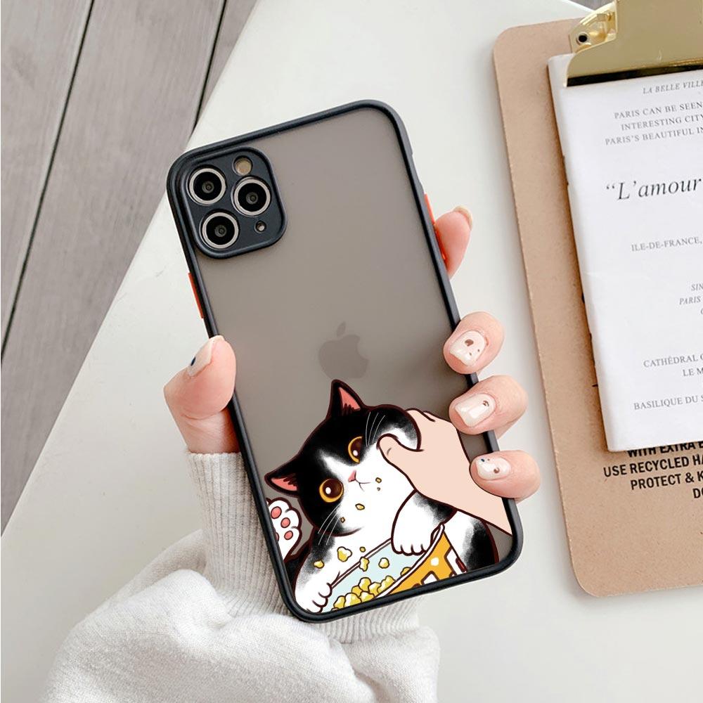 Противоударный матовый чехол для телефона с изображением животных для Iphone 11 12 13 Pro Max Mini 7 Plus XR XS, чехол с милым защемлением лица, есть закуски, кошка, косплей