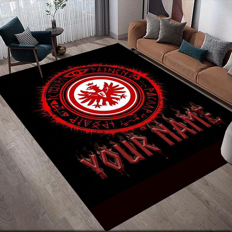 Custom Name,Eintracht Frankfurt Home Sofa Decoration for Living Room & Bedroom, Non‑Slip Play Flannel Floor Mat for Game Room
