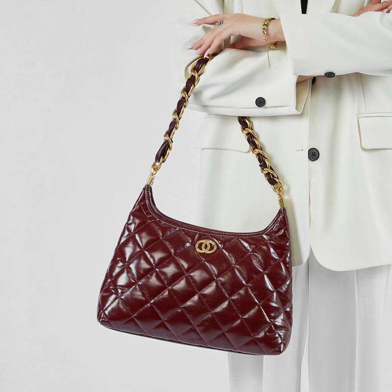 2025 Новый стиль-вдохновленная сумка хиппи через плечо из натуральной кожи, высококлассная толстая цепь, сумка-хобо под мышкой, стеганая сумка-цепочка