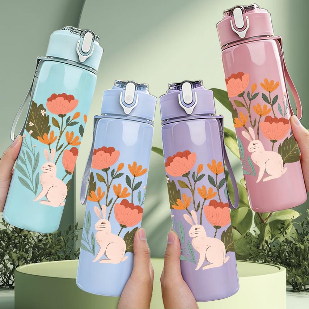 1PC Wild Flower Bouquet 750ml Color Plastic Sports Water Bottle Leakproof Flip Straw Lid Suitable for Sports Office Home Use