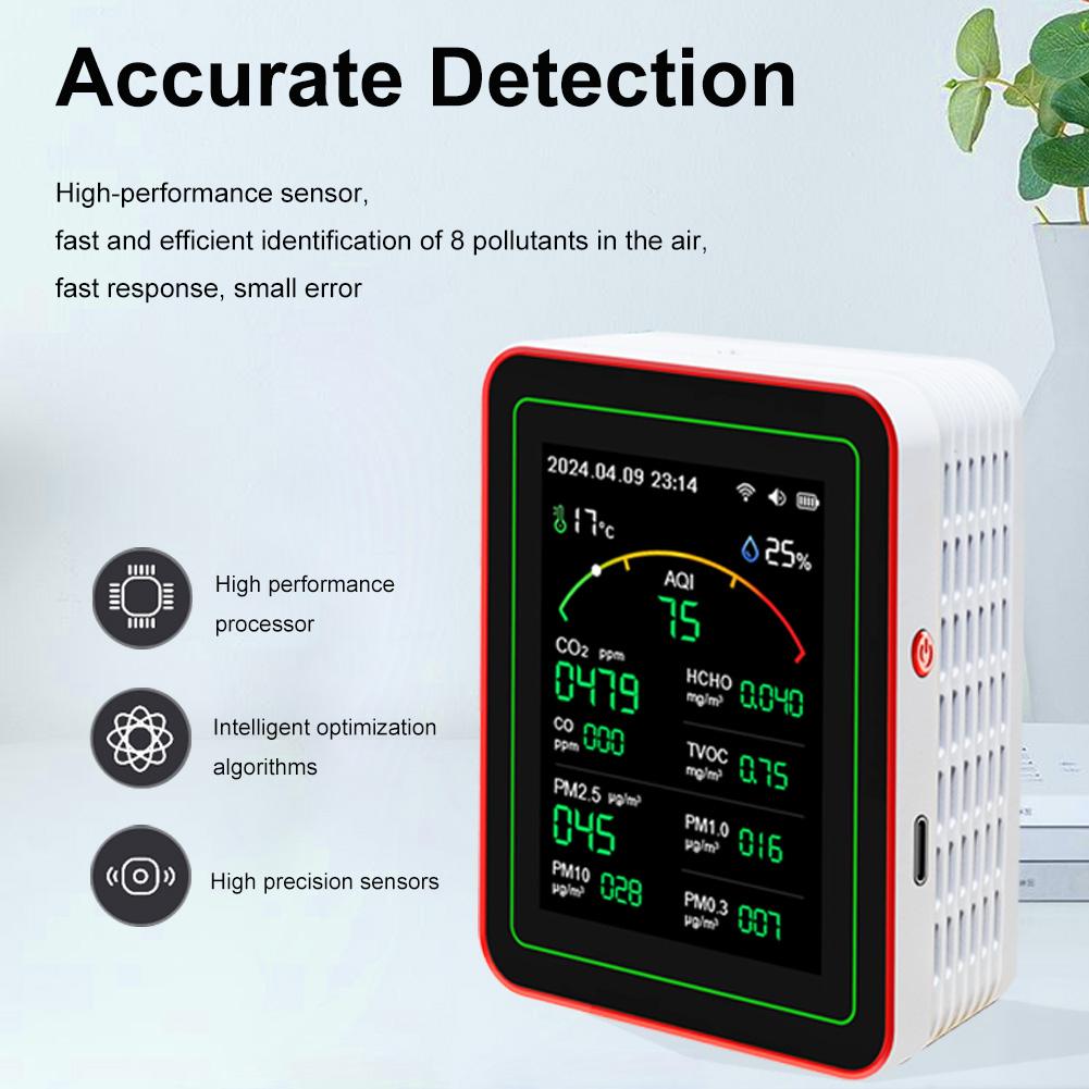 Портативный WiFi 15-в-1 Тестер AQI PM0.3 PM1.0 PM2.5 PM10 с TFT-дисплеем Бытовой Тестер CO CO2 TVOC HCHO Измеритель Температуры и Влажности