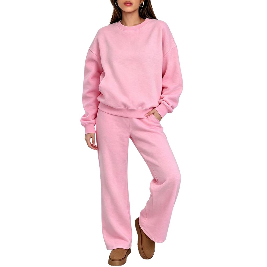Women's 2 Piece Set Color Neck Long Sleeve Pullover Sweatshirt with Elastic Waist Sweatpants