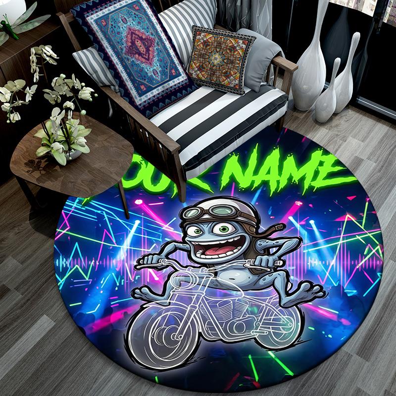 Коврик круглый с индивидуальным именем, узором Crazy Frog, Ковер для гостиной, спальни, игровой комнаты, Нескользящий коврик для пола, Праздничные и Подарок на день рождения