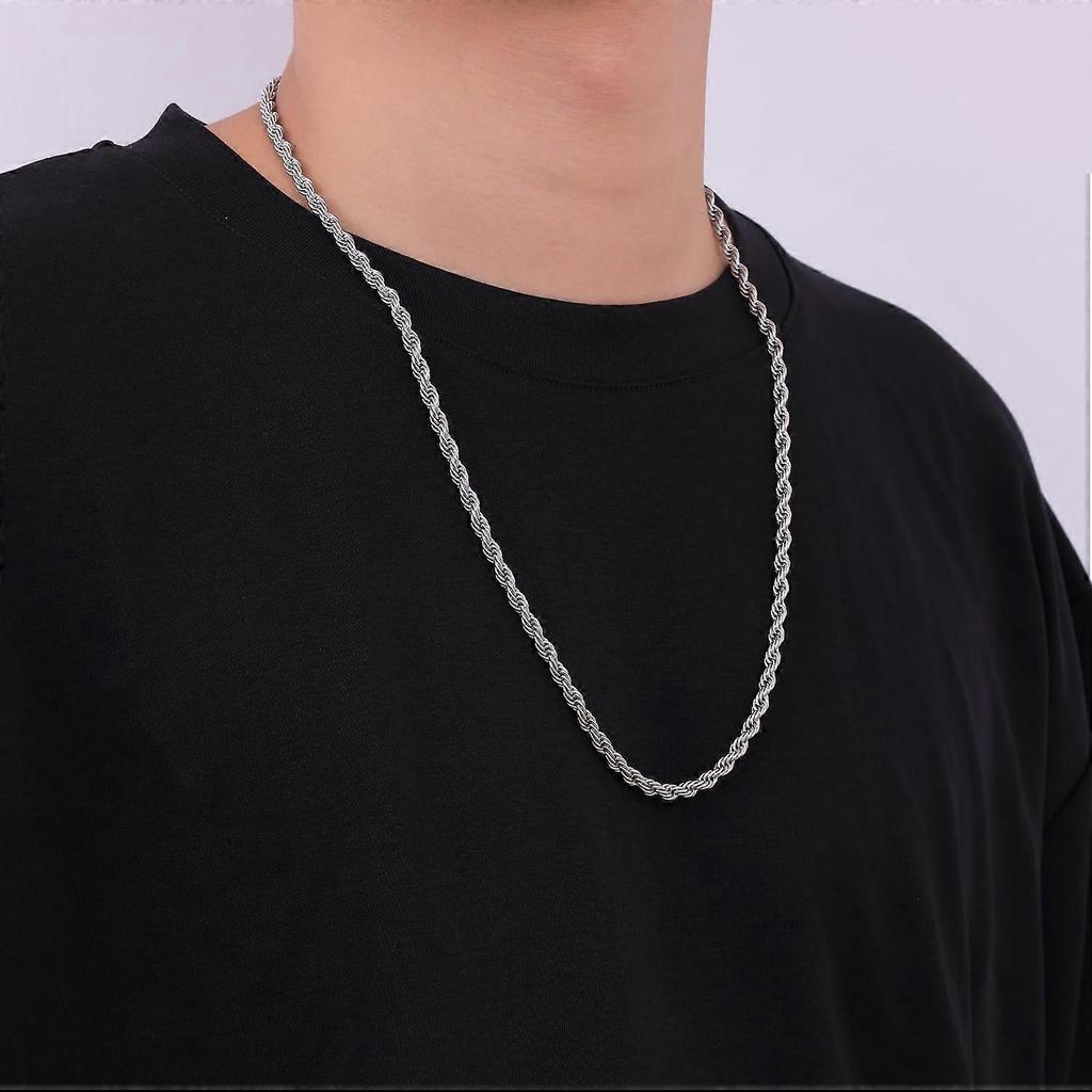 3mm Rope Chain Necklace for Men, Silver Tone Mens Chain Necklace, Stainless Steel Necklace Chain for Men Women, Jewelry Gift