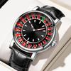 Men Quartz Watch Creative Roulette Game Dial Design Leather Casual Life Waterproof Watches