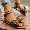 Fashion Summer New Leopard Bow Sandals Plus Size Round Toe Open Toe Casual Breathable Soft Sole Non-Slip Women's Flats