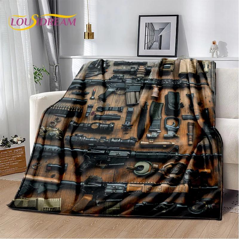 2025 New Retro Guns Pistol Ammunition Bullet Cartridge AK M4 Soft Flannel Blankets,Throw Blanket for Picnic Beds Sofa Bedroom