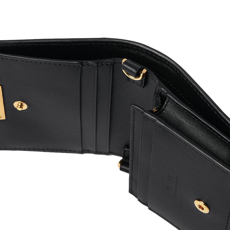 Versace Greca Goddess Removable Shoulder Strap Double Fold Chain Leather Lambskin Decorated Shoulder Crossbody Bag Wallet 1007130-1A05134-1B00V