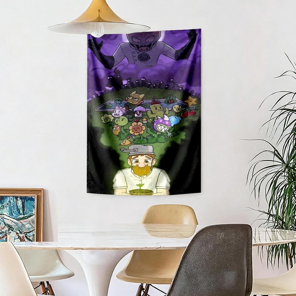 Plants Vs. Zombies Aesthetic Tapestry Retro Boho Great for Reading Corner Bedroom Living Room Year-Round Tasseled Design Gift for Birthday