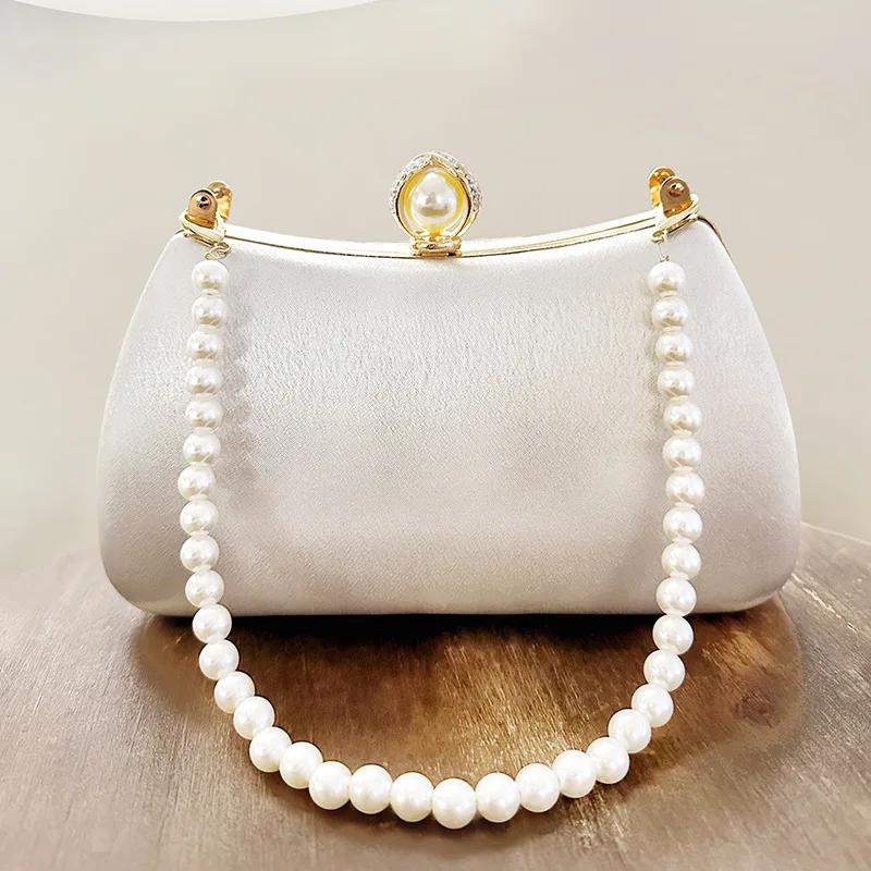 Сумки с жемчужной цепочкой для женщин, вышитые белые женские сумки-чонсамы, роскошные вечерние сумки, сумки через плечо, свадебные, бал, вечеринка