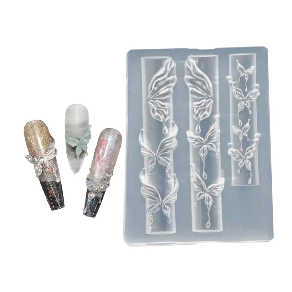 Silicone Nail Art Mold Accessory Molds Butterfly Theme 3D Nail Decorative Mold Silicone Texture for Various Nail Types