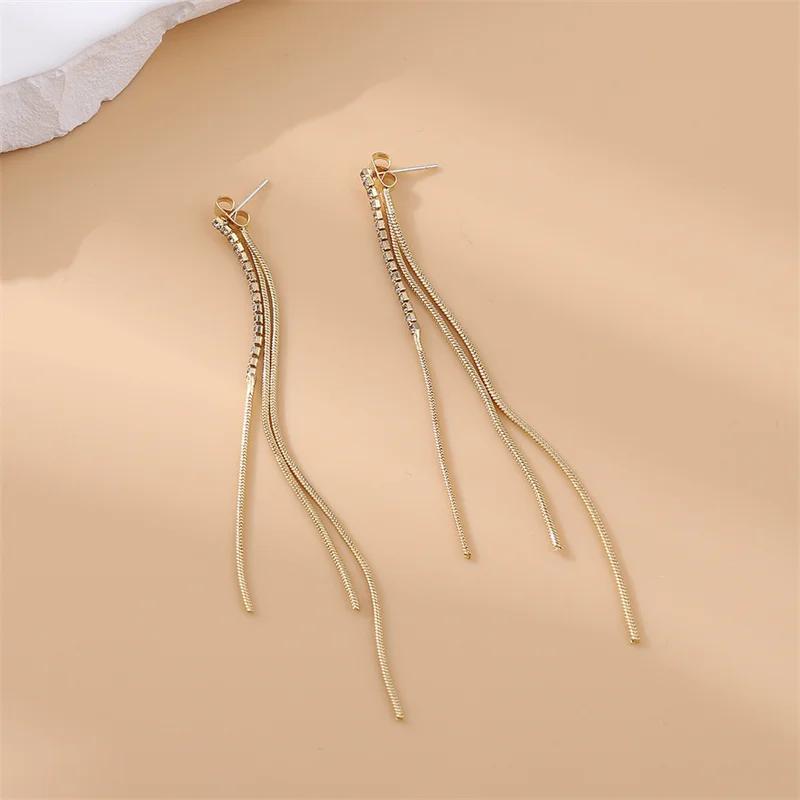 Trend Gold  Color Long Zircon Earrings Wire Tassel Chain Drop Earring Women'S Ear Line Hanging Jewelry Gifts Wholesale