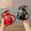 1pc 16oz Fire Extinguisher Style Coffee Mug with Lid and Spoon Fun Ceramic Mug Creative Styling Quirky Coffee Cup Drinkware Gift