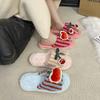Cute Cherry Bow Slippers Women's Home Indoor Non-slip Floor Thick Bottom Fish Mouth Open Toe Warm Fluffy Slippers