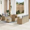 8-Piece Garden Sofa Set with Beige Cushions Poly Rattan Acacia, 2-Seater Garden Sofa with Beige Cushions 3362207