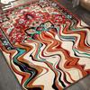 Vintage Wine Red Melting Oriental Carpet for Living Room Bedroom Soft Non-Slip Area Rug Balcony Boho Wavy Funky Abstract Rugs