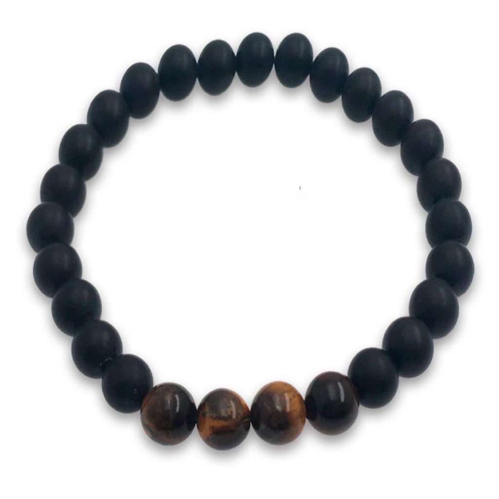 Les Trésors De Lily [R2143] - Designer Bracelet 'Mineralia' Tiger Eye - Onyx - 8 Mm