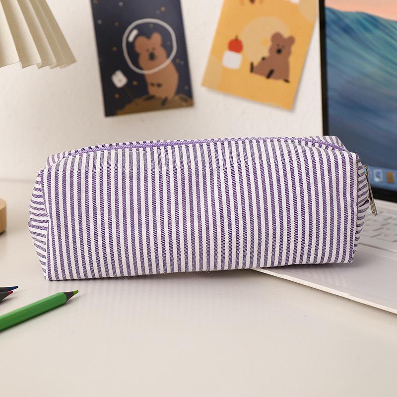 Striped Large Capacity Portable Pencil Case - Stylish Travel-Friendly Stationery Storage Bag