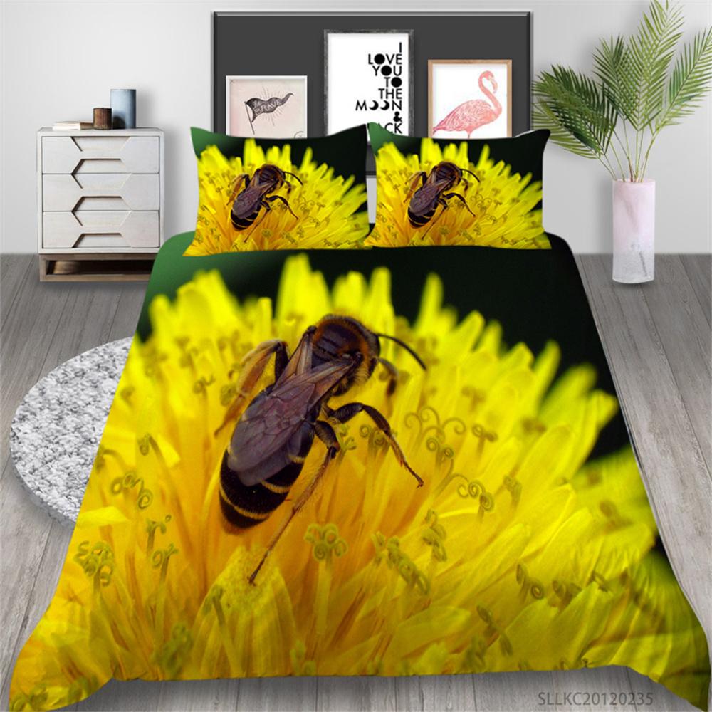 Kids Bedding Set 3D Bee Print Quilt Kids School Adults Bed Set Microfiber Fashion Home Bedclothes Duvet Covers