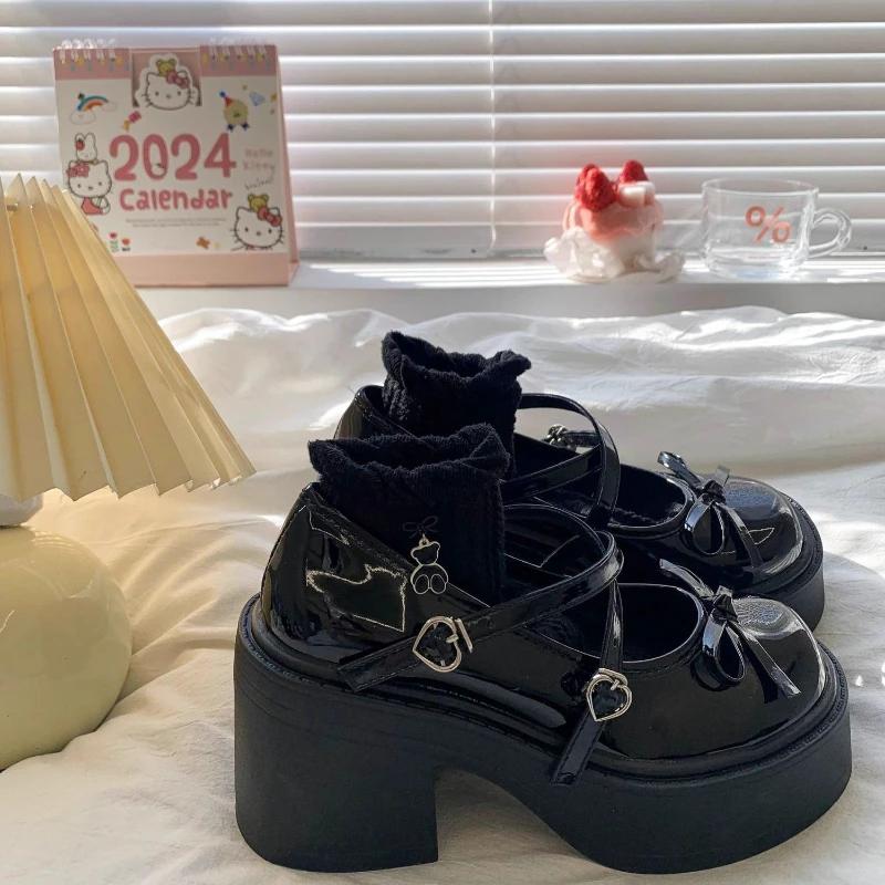 Осенние Универсальные Маленькие Кожаные Туфли Бант Толстый Каблук Модные Элегантные Мэри Джейн Высокие Каблуки Повседневный Комфорт Женская Обувь Zapatos