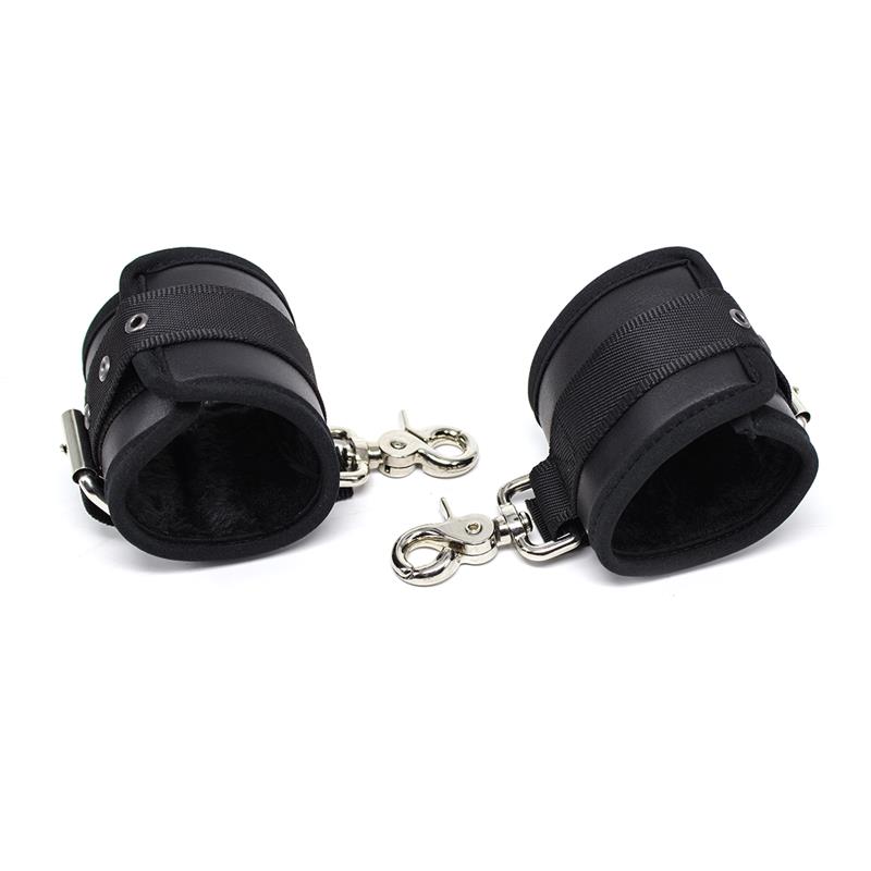 Leather Handcuffs with Large Carabiner Black