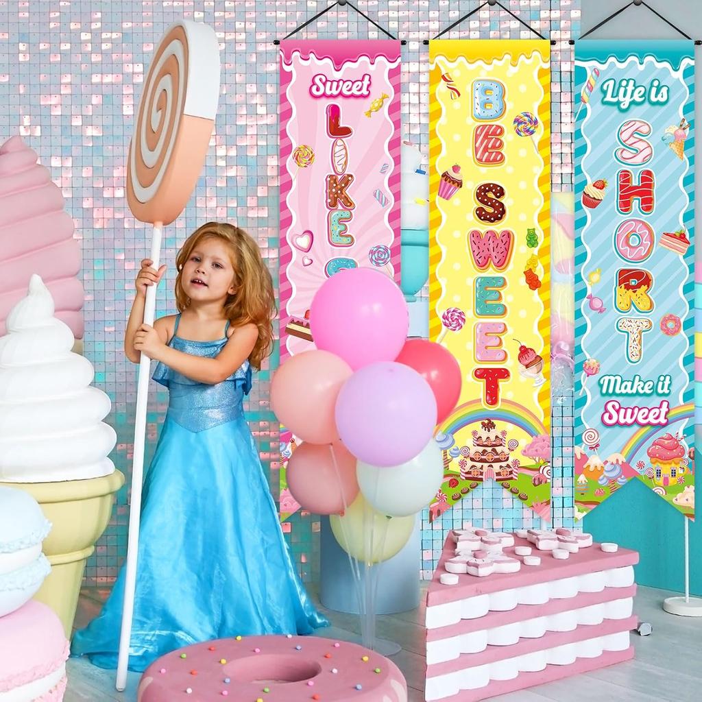3 шт. Декорации для вечеринки Candyland Сладкие баннеры-конфеты Донат Леденец Вывеска на крыльцо Флажки Candyland для подвешивания Реквизит для фото Фоны Товары для улицы