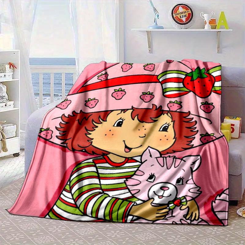 Strawberry Hat And Cat Blanket Flannel Blanket for bed, sofa, Camping, Hiking, Picnic Essentials, gift for family Fan gifts