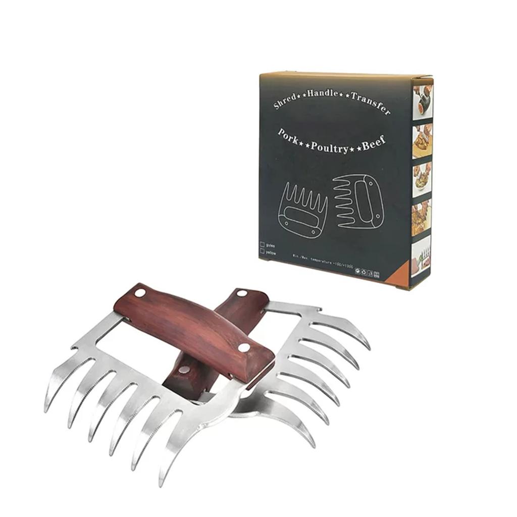 Meat Handler Shredder Claws Set Of 2 - Wood Stainless Steel BBQ Pulled Pork For Shredding Handing Carving Food