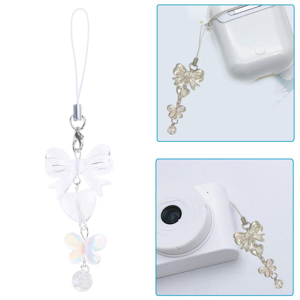 Bowknot Pendant Phone Chain Strap Flower Charm Beaded Keychain Phone Lanyard Acrylic Keyring Bag Ornament Jewelry Gift