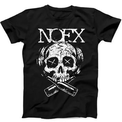 NOFX Череп Пиво Музыкальная группа Никогда не доверяй хиппи Музыкальный подарок Черная футболка 200