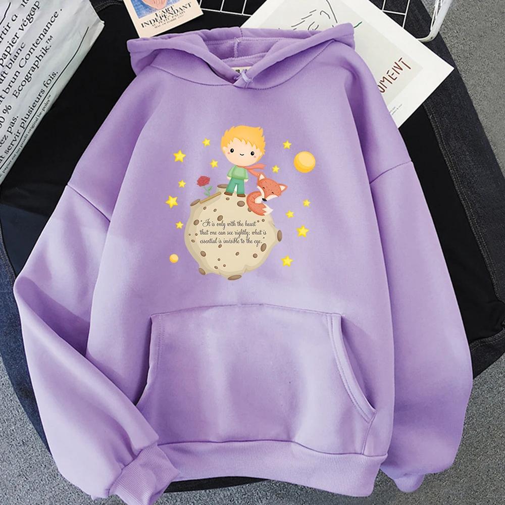 Толстовки с капюшоном Little Prince and Fox для женщин, повседневные толстовки с принтом в виде мультфильмов Kawaii, симпатичная одежда для девочек, графические топы с капюшоном