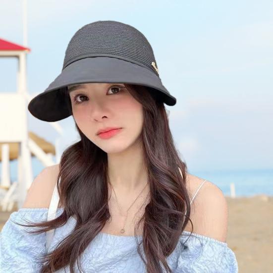 Женская шляпа в стиле рыбака, однотонная шляпа от солнца с регулируемым дизайном, летняя соломенная шляпа для рыбалки на открытом воздухе