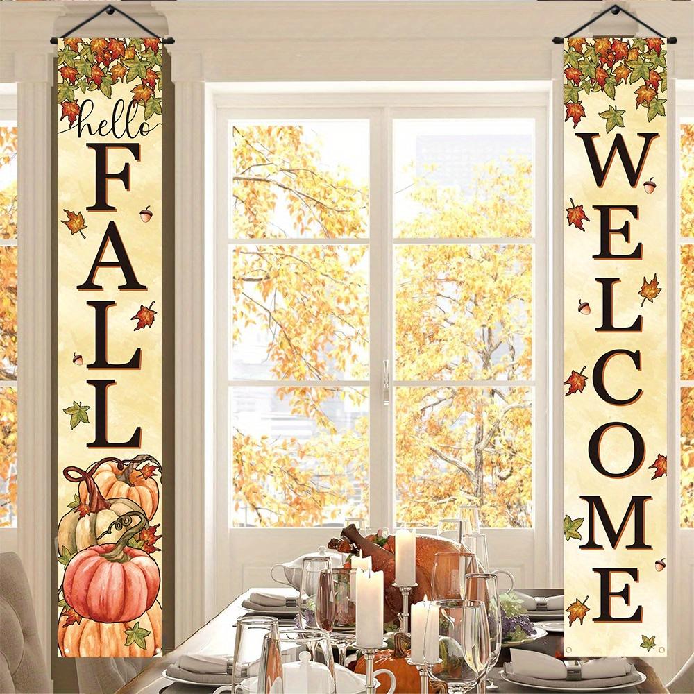 Autumn Pumpkin Couplet - Maple Leaf Harvest Porch Banner - Pinecone Pumpkin - Porch Hanging Door Decor (0230)
