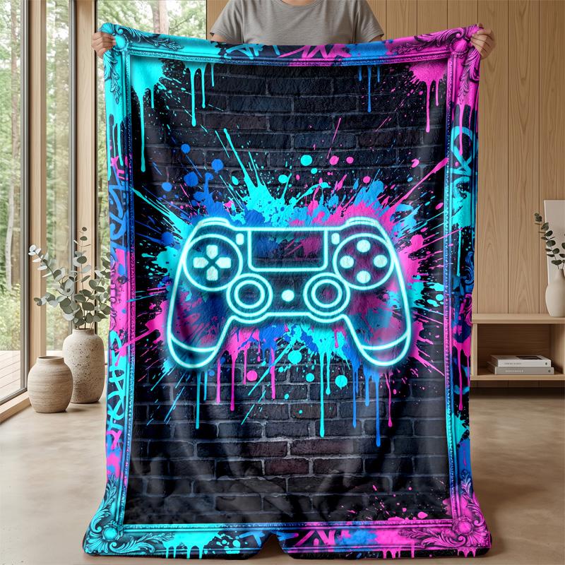Neon Game Controller Art Theme blanket Lightweight Warm Flannel Blanket Decorative Throw Blanket for Home Decoration