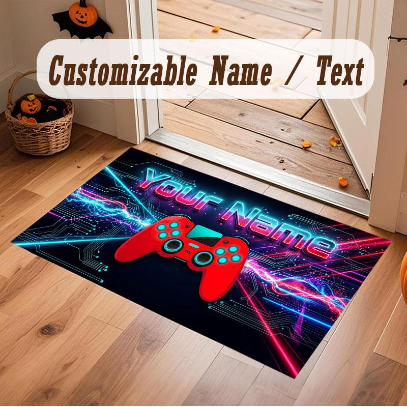 City Cyberpunk Theme Crystal Velvet Floor Rug Personalized Custom Name Text Warm Carpet Home Decoration